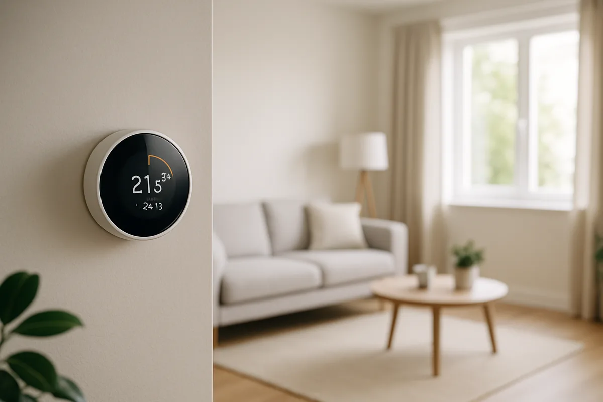 Ein Smart Home Thermostat, das die Temperatur in einem Zuhause regelt